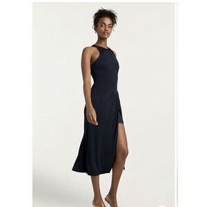 Cinq A Sept Womens Lezlie Crew Neck Sleeveless Midi Sheath Dress Navy Size 4